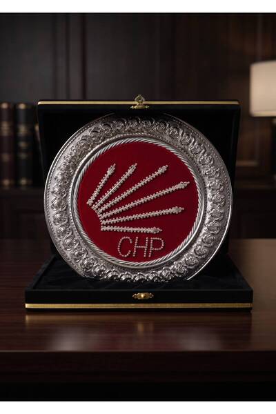 mercanpromosyon Kişiye Özel İsim Yazılı CHP Logolu Lüks Gümüş Tabak Plaket - ...