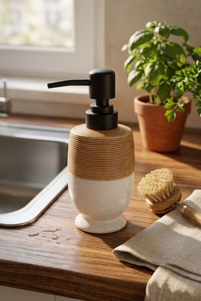 MAKRİ HOME 300 ml Ceramic Lenora Liquid Soap Dispenser, 7 cm Diameter, 18 cm ...