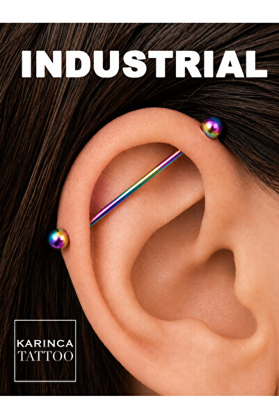 Karınca Piercing Gökkuşağı Renkli Köprü Piercing Industrial Endüstriyel Cerra...