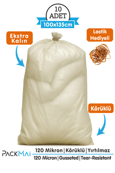PackMai 100x135cm Naylon Çuval Büyük Boy |10 ADET | 120 Mikron Kalın, Körüklü...