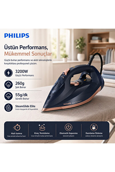 Philips 3200Watt Özel Taban Teknolojili Buharlı Ütü, Damlama Önleyici Korumal...