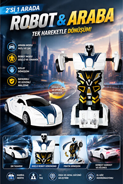 MİNGODAN Factory Arabaya Dönüşen Oyuncak Robot Polis Arabası Robotlar (Mavi P...