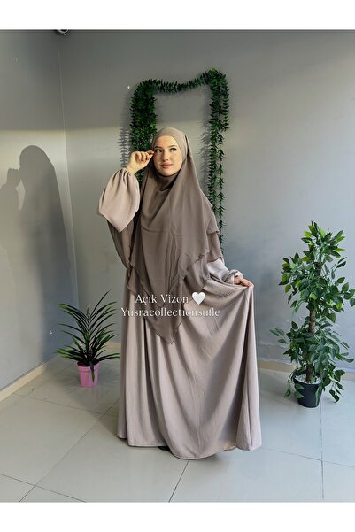 Yüsra Collection طقم Ayrobin من قطعتين، فستان وخمار Soufflé طويل