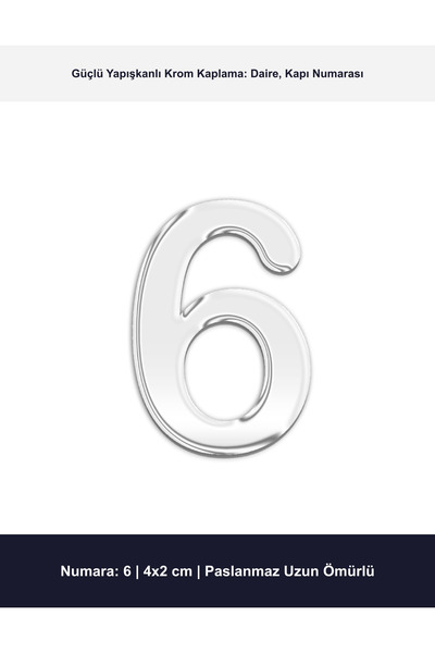Demiraslan Ticaret 4x2 cm Krom Kaplama Metal Kapı Numarası No 6 - Yapışkanlı ...