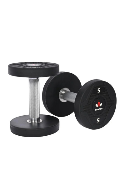 Champ Kit Pair of Rubber-Coated Round Dumbbells with Fixed Weight 5 kg