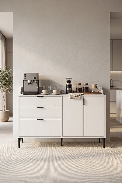 SARMOBİ Harmony Maxi 2 Çekmeceli 3 Kapaklı Kahve Köşesi 128x91x44 cm Beyaz - ...