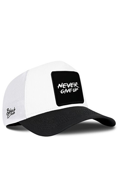 BlackBörk قبعة سائق الشاحنة باللونين الأسود والأبيض تحمل شعار Never Give Up