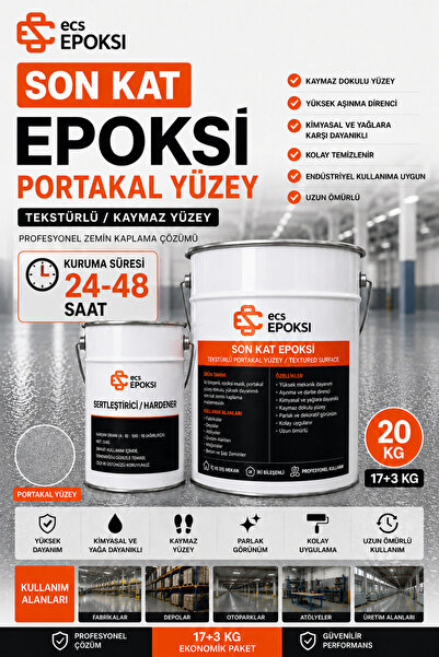 Ecs Epoksi Zemin Boyası Son Kat 20 Kg (17+3 Kg) Portakal Yüzey Zemin Kaplama
