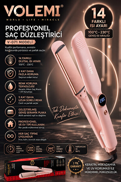 VOLEMİ 071 Profesyonel Saç Düzleştirici 14 Farklı (100°C-230°C) Dijital Isı A...
