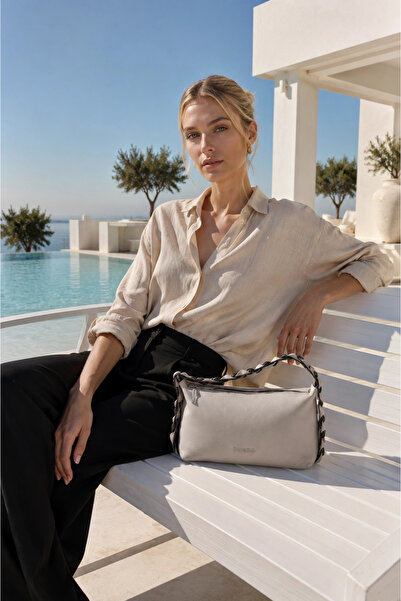 BUENO Gray Leather Women's Shoulder Bag