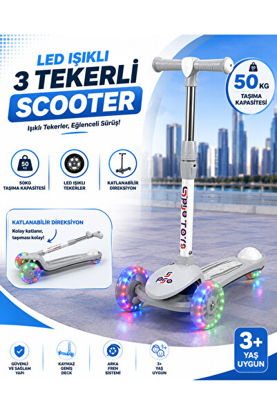 POZART GTpro Çocuk Scooter Katlanabilir 3+Yaş 3Tekerli Led Işıklı 50Kğ Kapasite