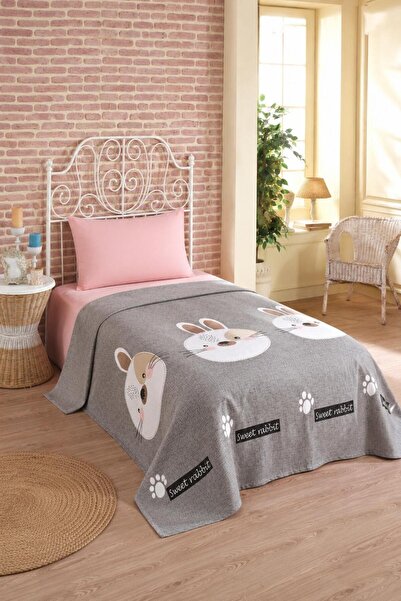 Eponj Home أرنب أطفال بطبعة بيكيه طبيعية مقاس 140 × 230 سم - بني، رمادي، وردي