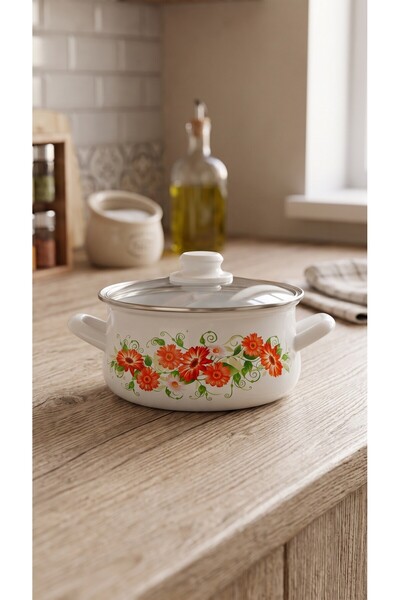 Bonera Enamel 16 cm Casserole Pot Induction Cooker Compatible Flower Patterne...