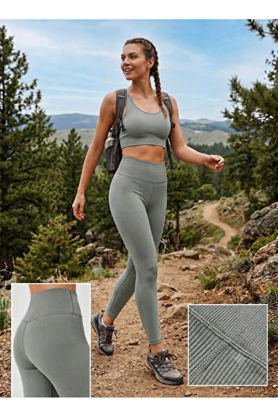 VELOURE Kadın Spor Alt üst takım Tayt, Kalın Askılı Pedli Crop Büstiyer