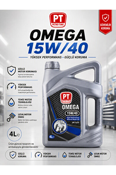 Petro Tıme Omega 15W-40 Mineral Motor Yağı 4 L Benzin LPG ve Dizel Araç Uyumlu