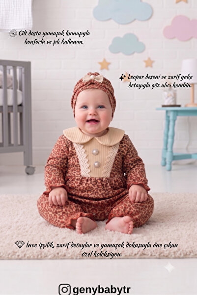 genybaby Leopard Seasonal Jumpsuit 2-Piece Combination with Bandana Gift