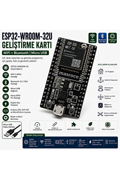 ESP -32U Wifi Bluetooth Geliştirme Modülü (Siyah)+Hediye Setli