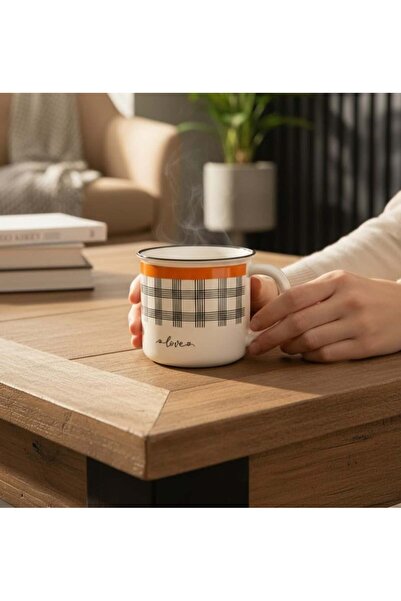 Onedekor Tekli Emay Orange Porselen Kupa