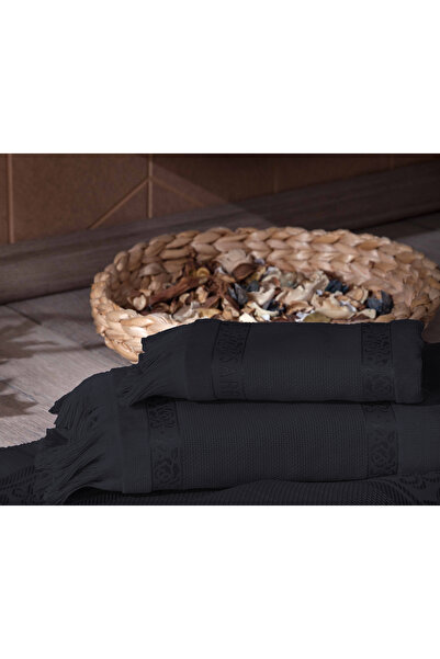 sarra SET DE 2 PROSOAPE ÎNCHISĂ SARRA ETAMIN CU FRANȘE (30x50-50x90 cm) - NEGRU