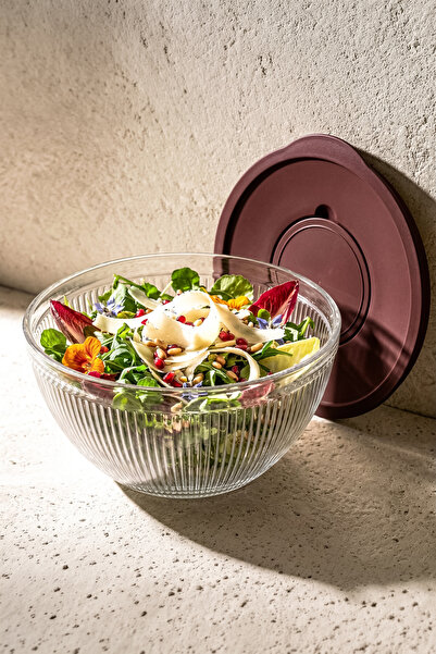 Perotti Glamix Burgundy Glass Mixing Bowl with Lid 24.5 X 13 cm