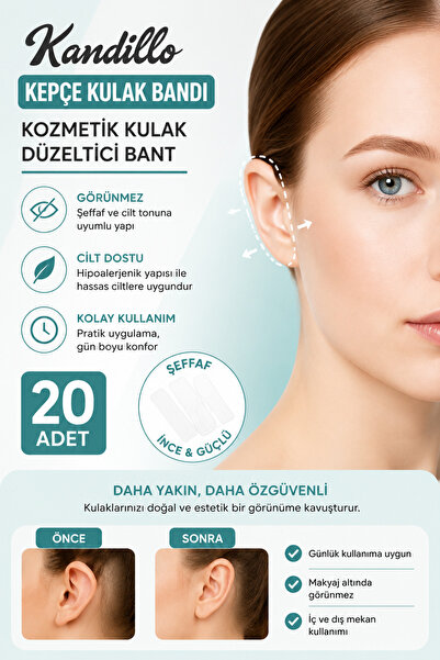 Kandillo Kepçe Kulak Bandı 20 Adet Şeffaf Kozmetik Kulak Düzeltici Görünmez Bant