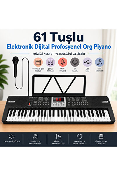 IntersTech 61 Tuşlu Elektronik Org Piyano Çocuklar Ve Yeni Başlayanlar İçin M...