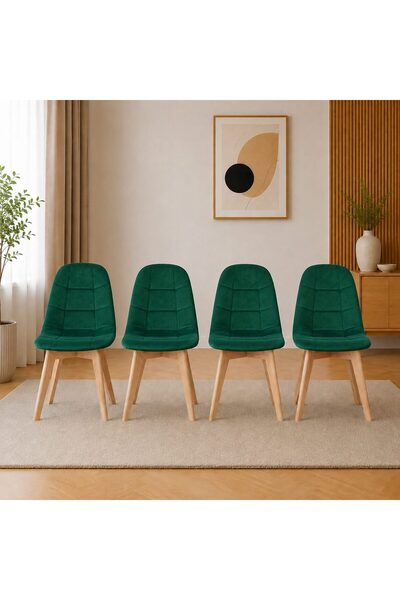 Artool Set 4 scaune bucatarie/living, Artool, Bora, catifea verde, picioare l...