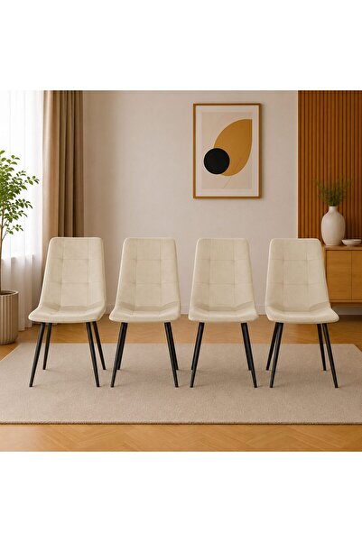 Artool Set 4 scaune bucatarie/living, Artool, Kara, catifea bej, picioare met...