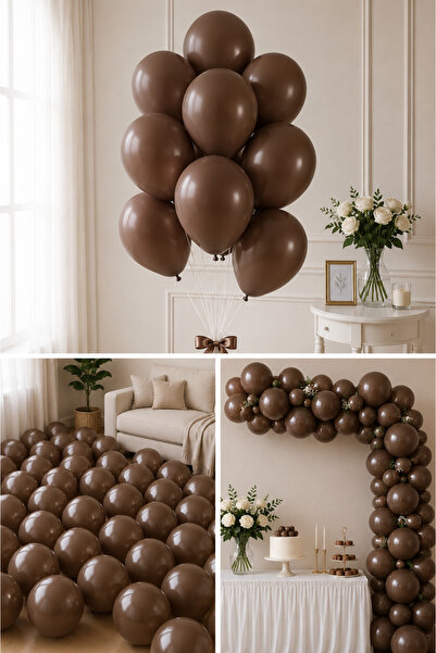 Parti dolabı 10 Pieces Plain Matte Pastel Brown Balloon 12 Inch Brown Color