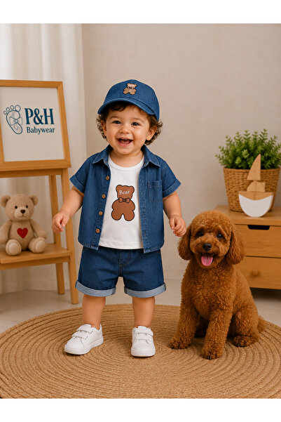 P&H BABYWEAR طقم صيفي للأطفال الأولاد مكون من 4 قطع من قماش الدنيم الليكرا مع...