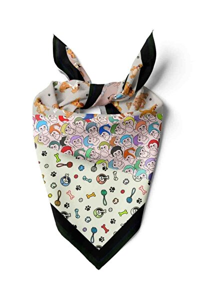 Vissona Violla D4 Dog Monkey Desenli Krem Kırmızı Köpek Bandanası DG5575 45x45