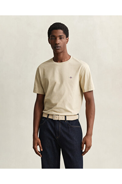 Gant Erkek Bej Bisiklet Yaka Regular Fit Logolu T-Shirt