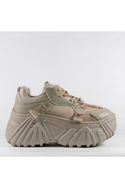 UNDERRATED Kadın Bej Yüksek Tabanlı Platform Sneaker Rahat Spor Ayakkabı