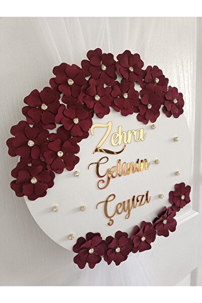bir parça tasarım Çeyiz kapı süsü bordo çicekli