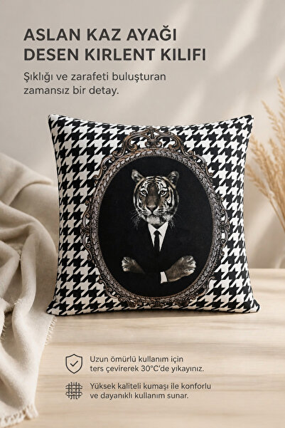KIRLENT EV Aslan Kaz Ayağı Desen Kırlent Kılıfı
