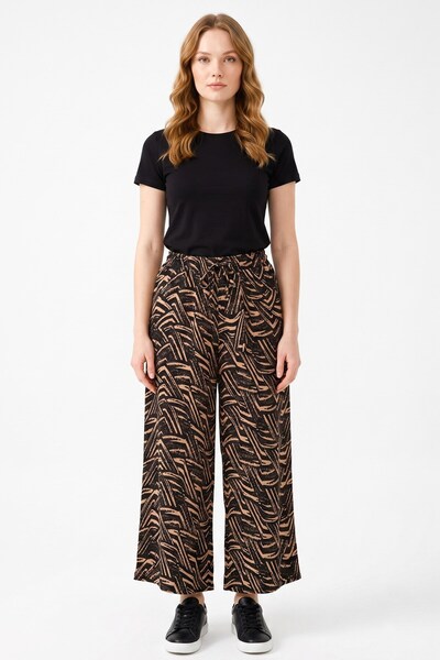 hadiora Women's Black Mink Abstract Patterned Atlas Wide Leg Pants