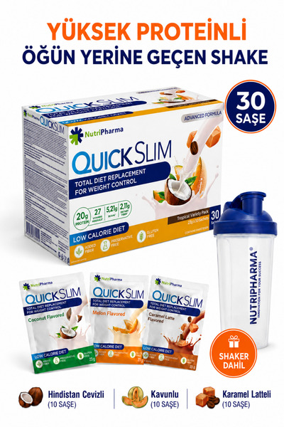 NUTRIPHARMA QUICK SLIM Whey Proteinli Öğün Yerine Geçen Shake Tropikal Karışı...