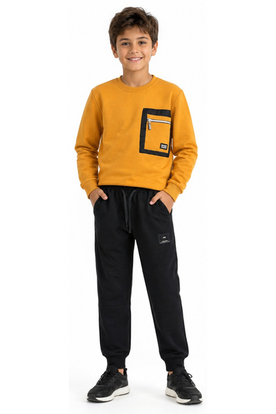 İrem Çocuk Giyim Boy's Mustard Color Tracksuit Set with Zipper Pocket Detail ...