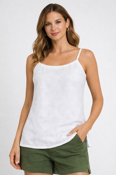 MELTEM COLLECTION Embroidered Muslin Blouse with Rope Straps
