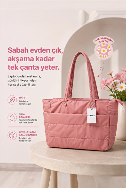 Compeia Kadın Pembe Puffy Tote Bag Kabarık Kapitone Omuz Çantası Çok Bölmeli ...
