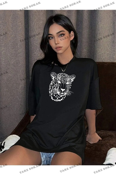 Tarzsokak Ženska figura crnog leoparda Štampano Oversize kroj
