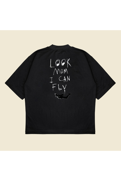 Tarzsokak Look Mom I Can Fly Boxy Fit Oversize Unisex Tshirt – Baskılı Tişört |