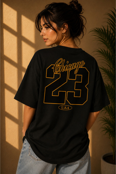 Clothify تي شيرت للجنسين مقاس كبير برقبة دائرية مطبوع عليه Los 23 Chicago U.S...