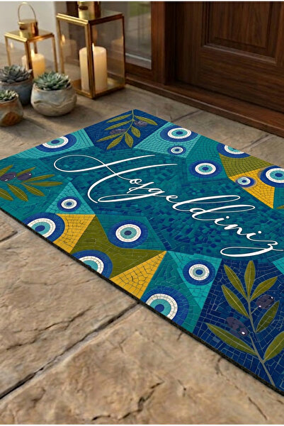 SoGood Concept Blue Mosaics Design Doormat - Digital Printed Base Door Mat