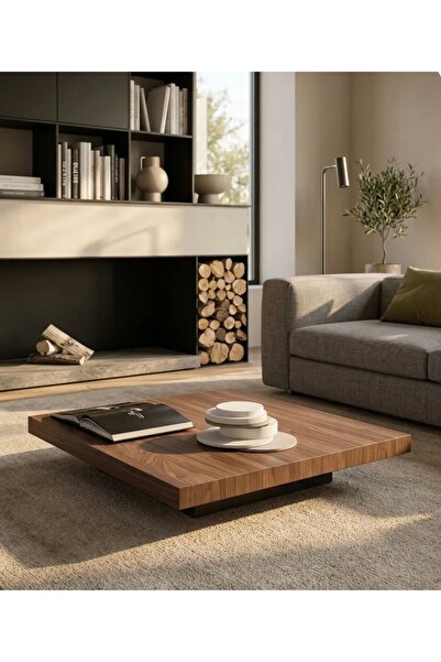 LUXURY VİLLA Luxury Doğal Ceviz Kaplamalı Orta Sehpa 100x100 Yük 25cm