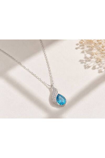 Brezza Lusso Jewelry Deniz Mavisi Melek Kanatlı Damla Kadın Gümüş Kolye