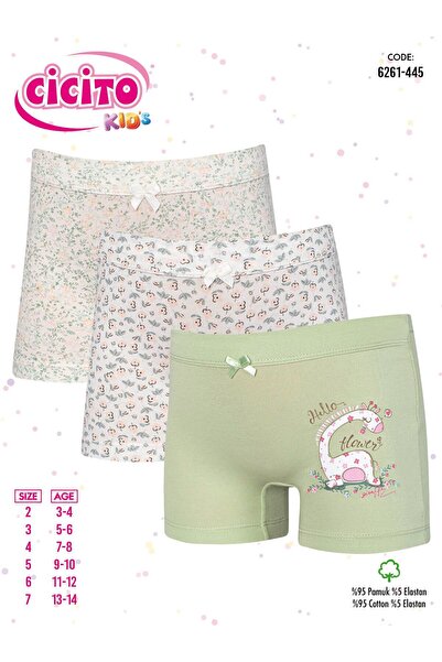 Cicito Kız Çocuk Pamuklu Renkli Likralı Boxer 3'lü Paket 6261