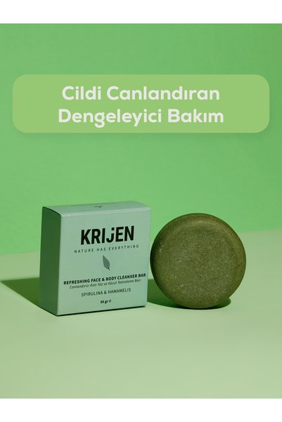 Krijen Revitalizing Effect Spirulina & Hamamelis Face and Body Cleansing Bar 95 Gr