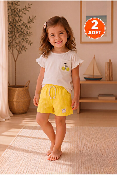 ZUMI BABY KIDS Sarı Unisex Puantiyeli Çocuk Şortu Pamuklu Yazlık Günlük Şort