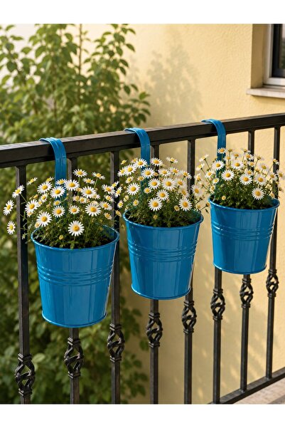 NATURELMETAL GALVANİZ METAL ASKILI BALKON BAHÇE SAKSI ÜÇLÜ SET FİYATIDIR